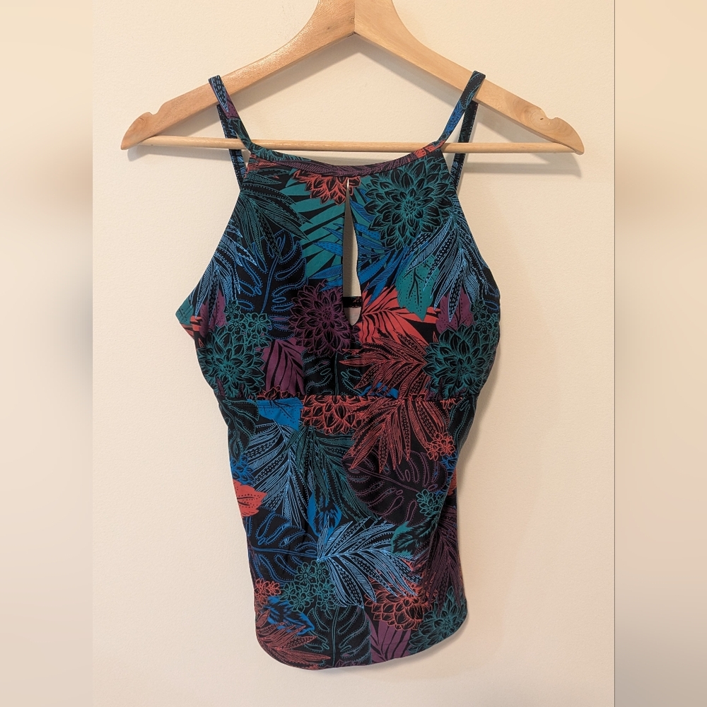 Ellen Tracy Multicolor Tropical Floral Print High Neck Tankini size 8